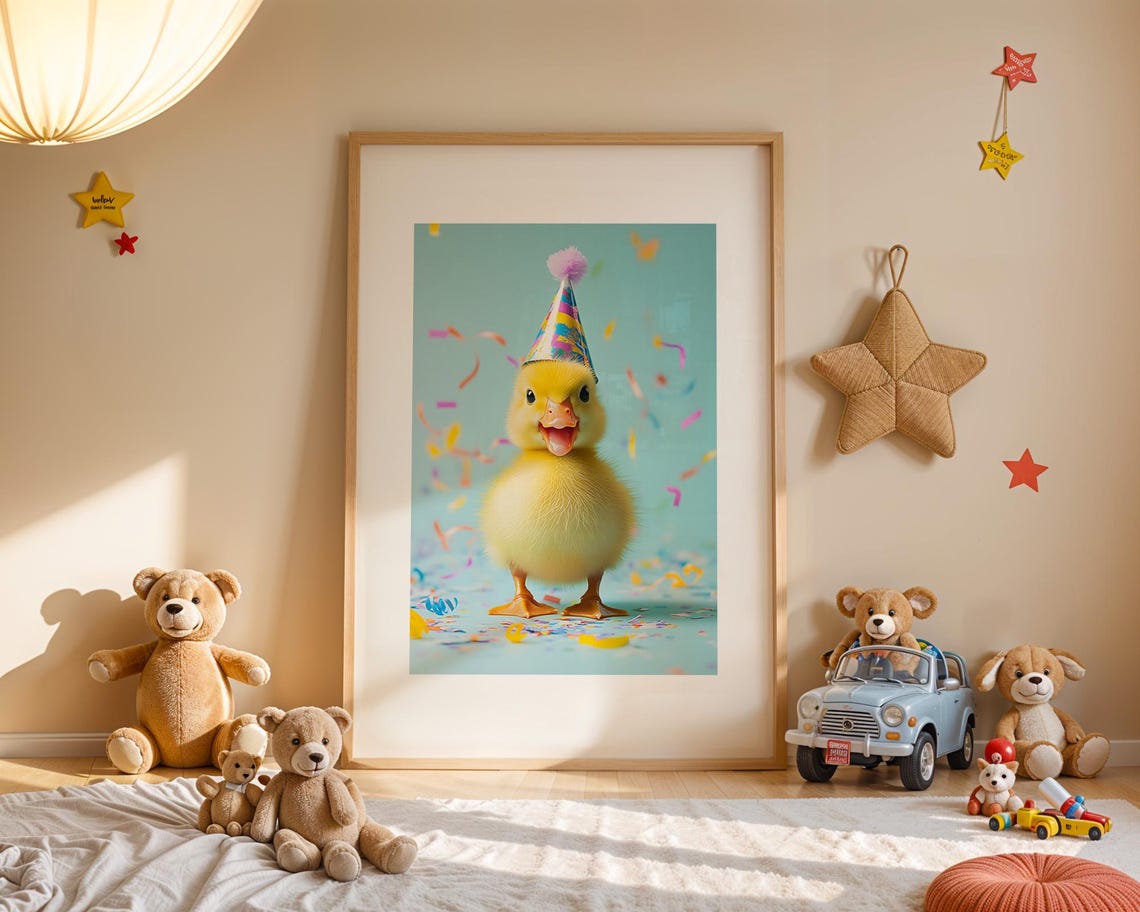 Cute Baby Chick Party Hat Confetti Fun Birthday Nursery Poster - Image 3
