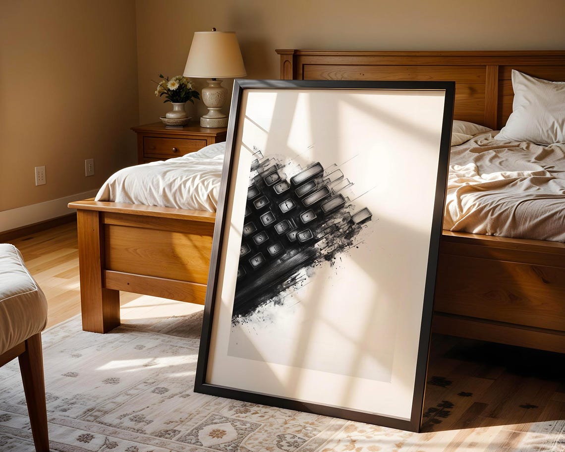 Computer Keyboard Ink Dissolve Black White Abstract Tech Art Poster - Image 5