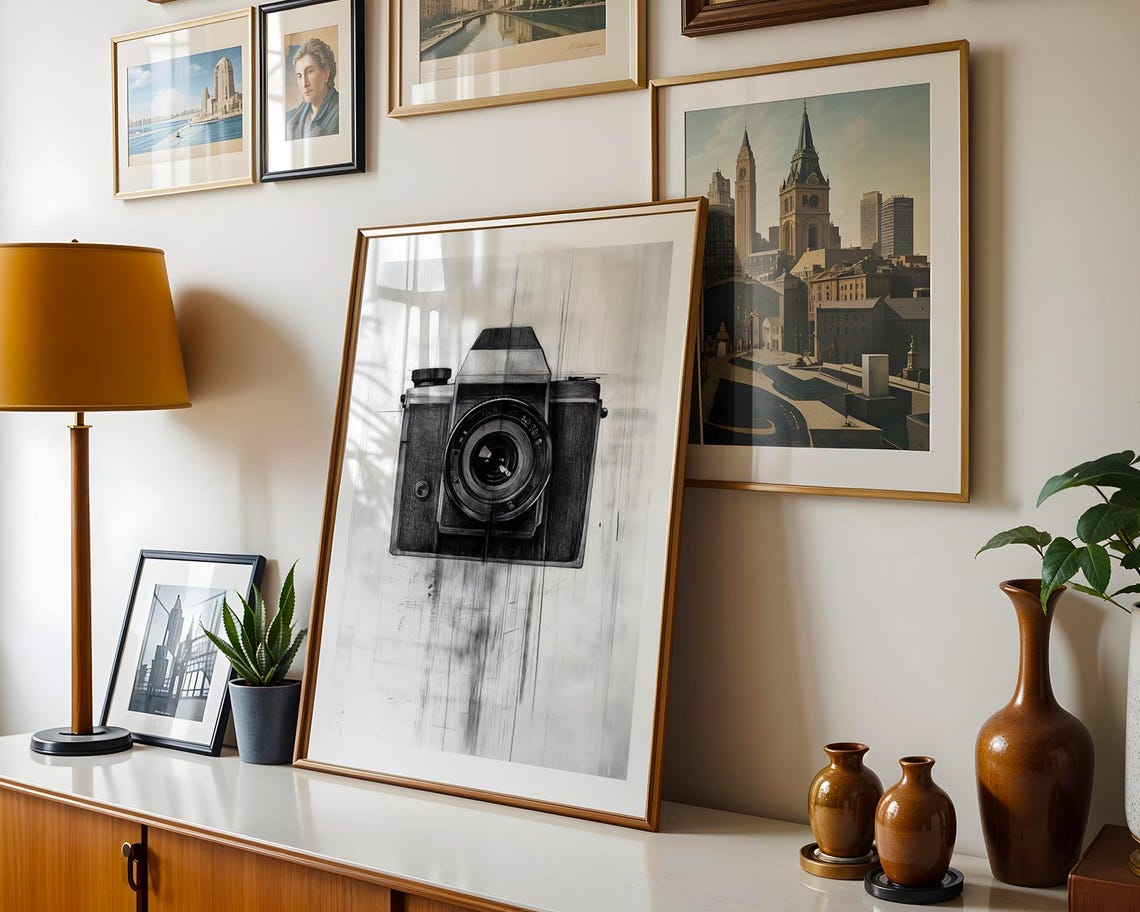 Vintage Analog Film Camera Retro Black And White Sketch Poster - Image 5
