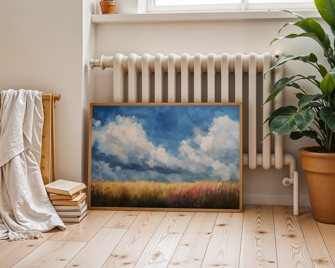 Golden Wheat Field Deep Blue Cloudy Sky Summer Landscape Poster - Image 3