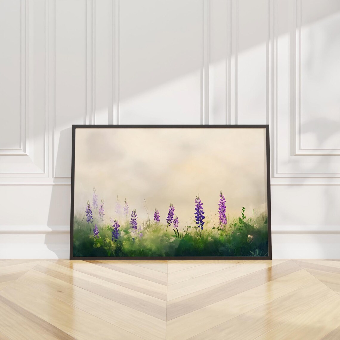 Purple Lupine Flowers Misty Meadow Soft Watercolor Botanical Poster