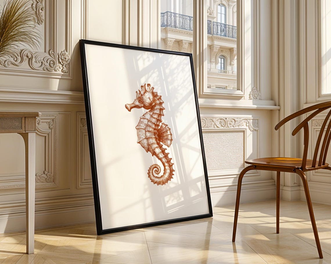 Copper Seahorse Vintage Engraving Ocean Life Illustration Poster - Image 4