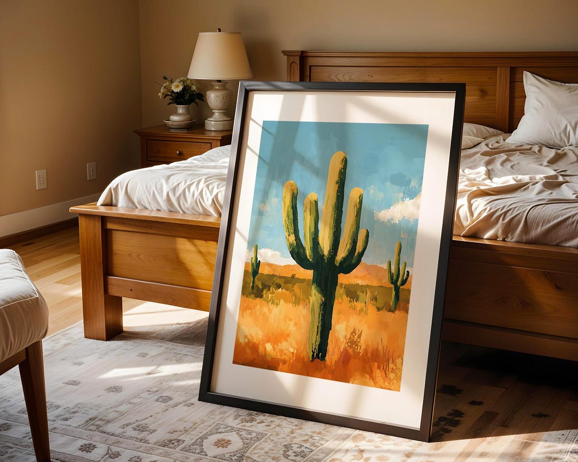 Tall Saguaro Cactus Desert Landscape Warm Southwest Art Poster