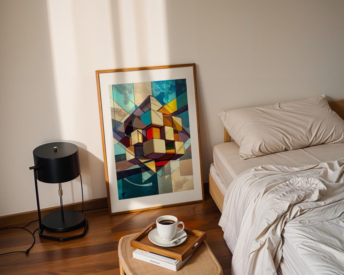 Cubist Rubik Cube Geometric Abstract Colorful Modern Art Print - Image 2