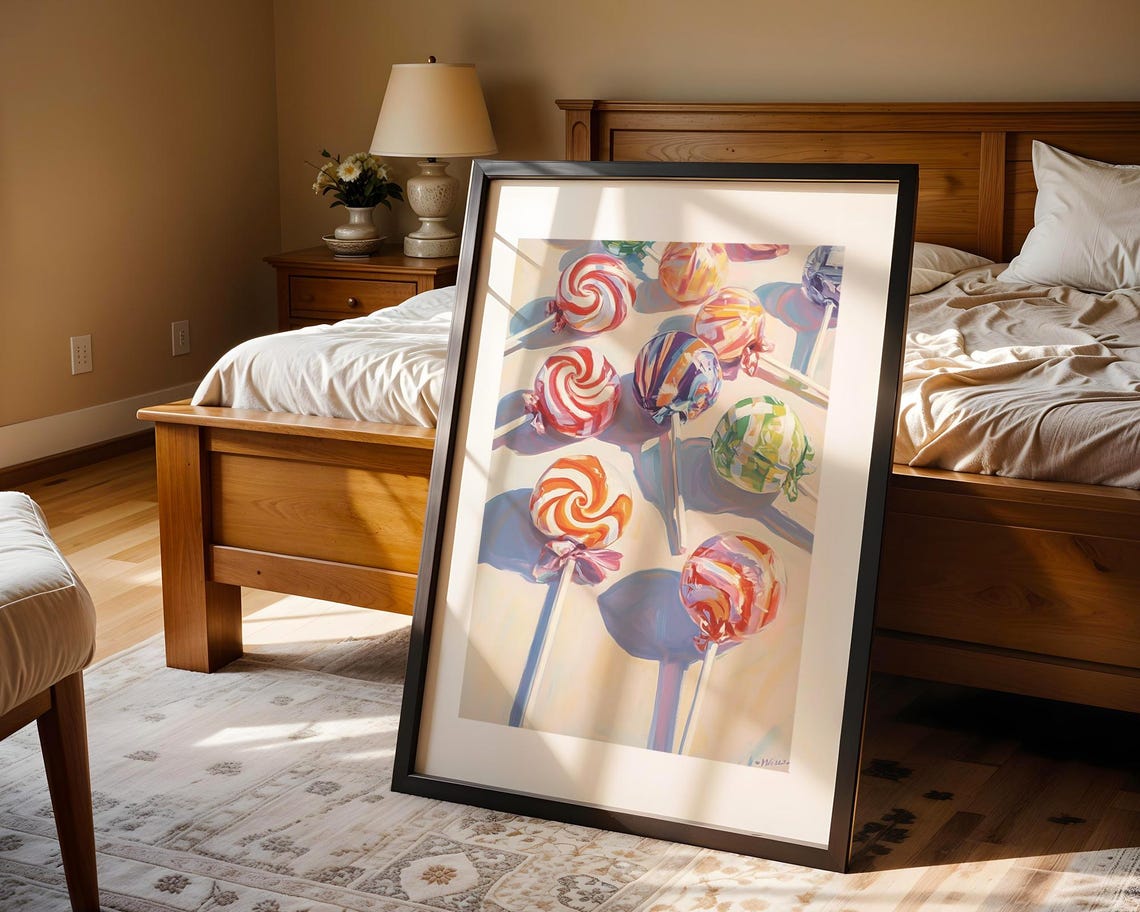 Colorful Swirl Lollipop Candy Painting Playful Retro Style Poster - Image 4