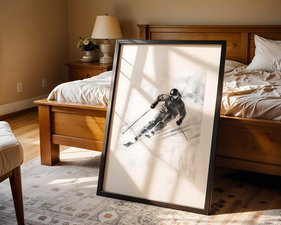 Speedy Dynamic Downhill Skier Black And White Sketch Sports Poster