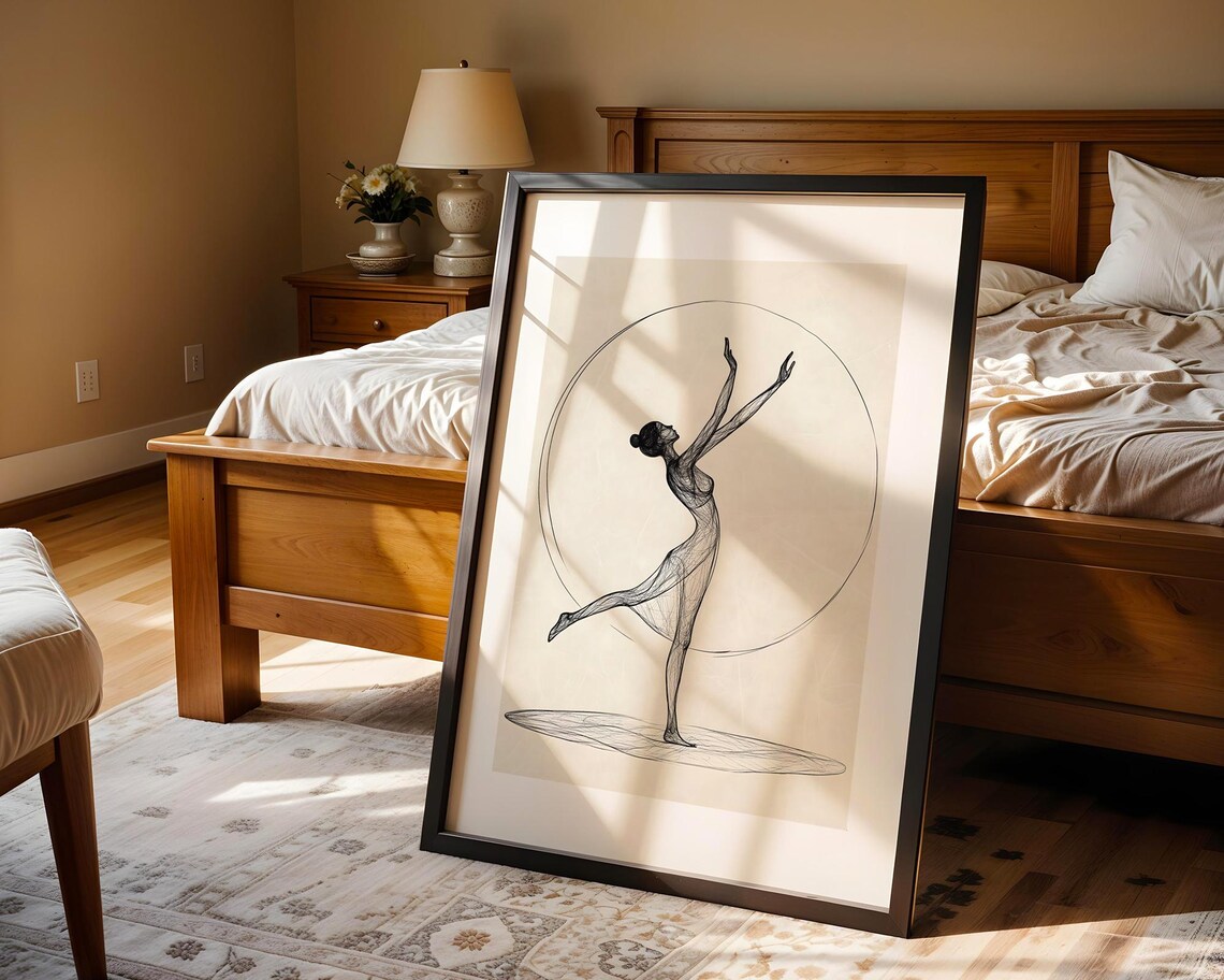Elegant Ballerina Line Sketch Dancing Inside Circle Minimal Style Poster