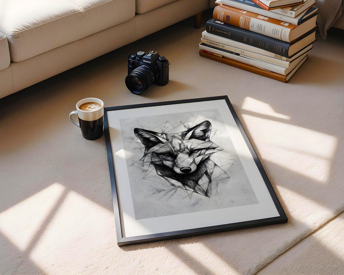 Abstract Fox Line Art Pencil Sketch Animal Illustration Draw Trendy Poster Wall Print Modern Home Room Decor - Image 6