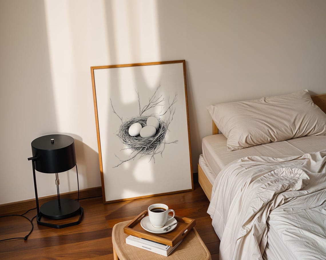 Bird Nest With Three White Eggs Realistic Pencil Drawing Poster - Image 3