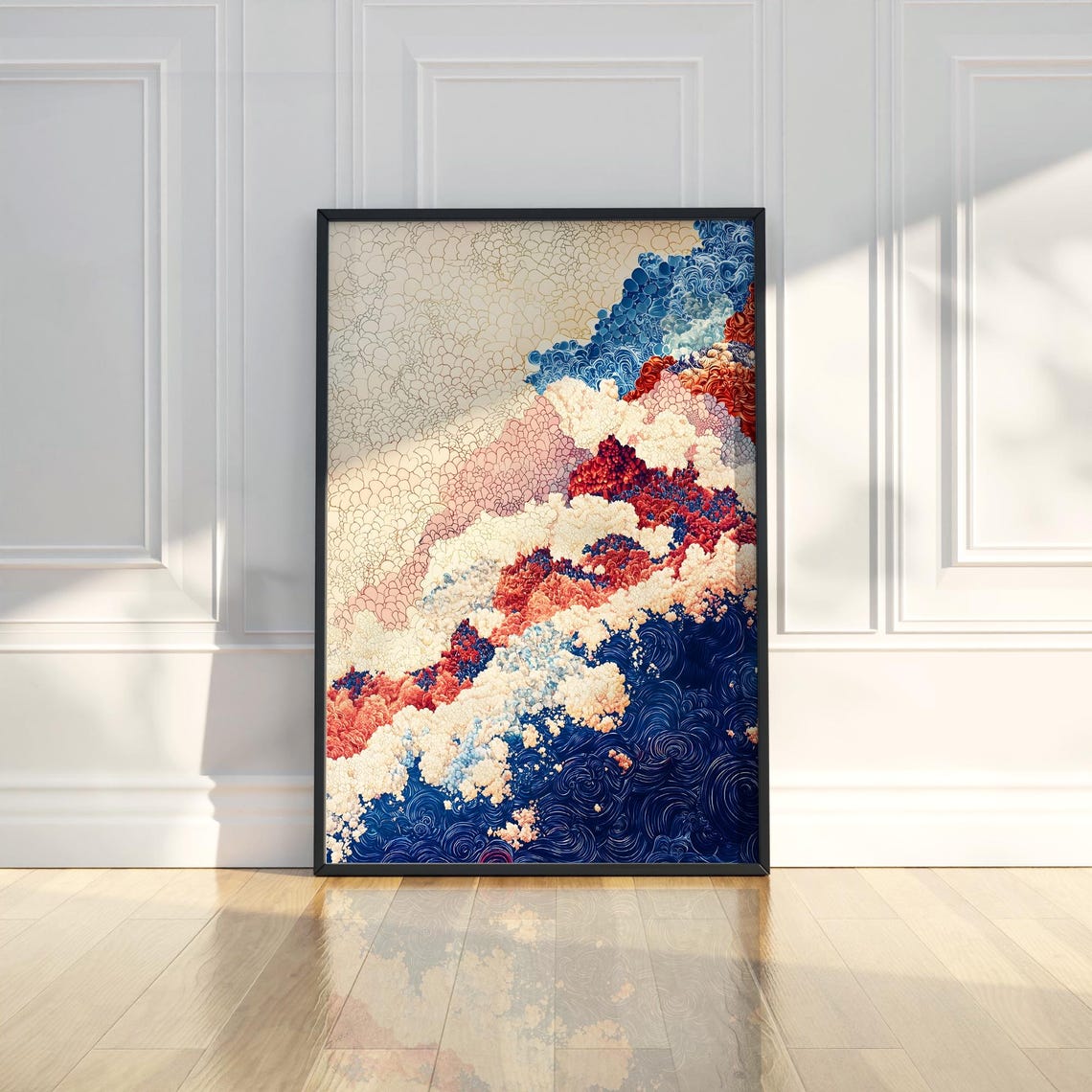 Japanese Ocean Wave Abstract Painting Blue Cloud Sea Art Poster