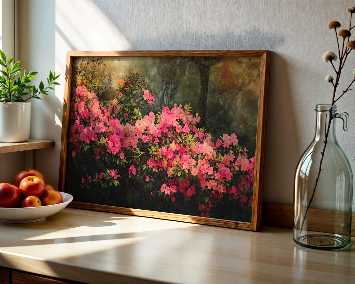 Pink Azalea Bush Garden Bloom Nature Art Spring Flower Poster - Image 4