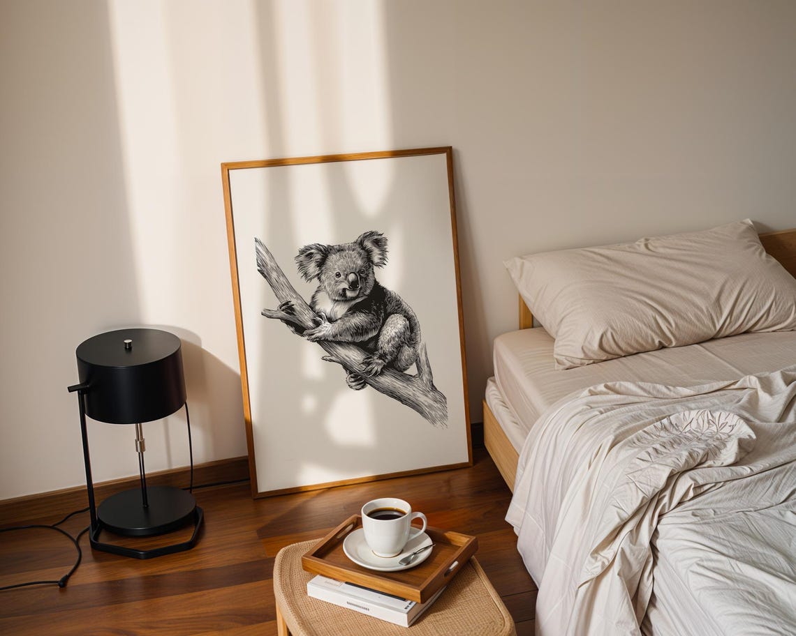 Koala Ink Sketch Line Art Simple Animal Illustration Drawing Trendy Poster Wall Print Modern Home Decor Gift - Image 3