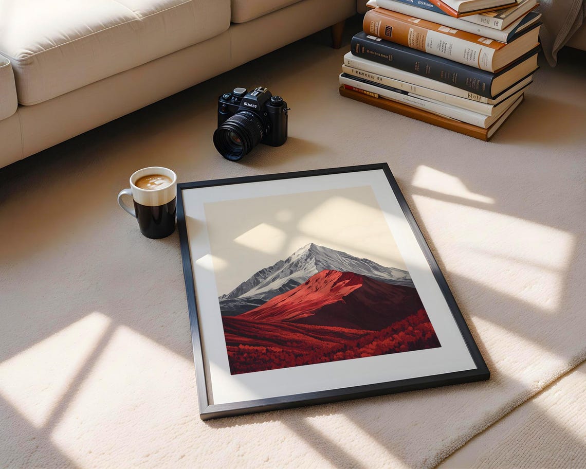 Minimalist Red Hills and Grey Mountain Art Poster for Bold Decor - Image 5