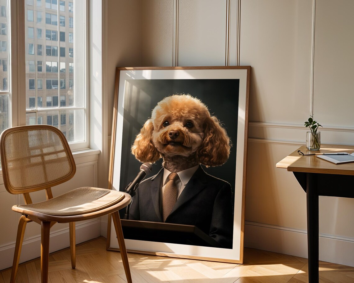 Poodle Business Suit Speech Podium Funny Dog Portrait Humor Art Poster - Image 2
