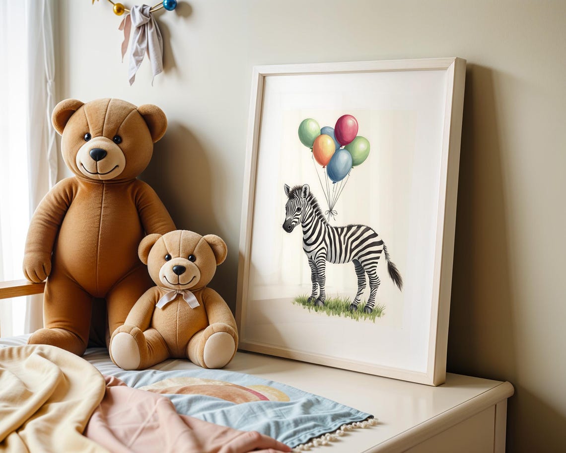 Cute Zebra With Colorful Balloons Whimsical Nursery Art Poster - Image 5