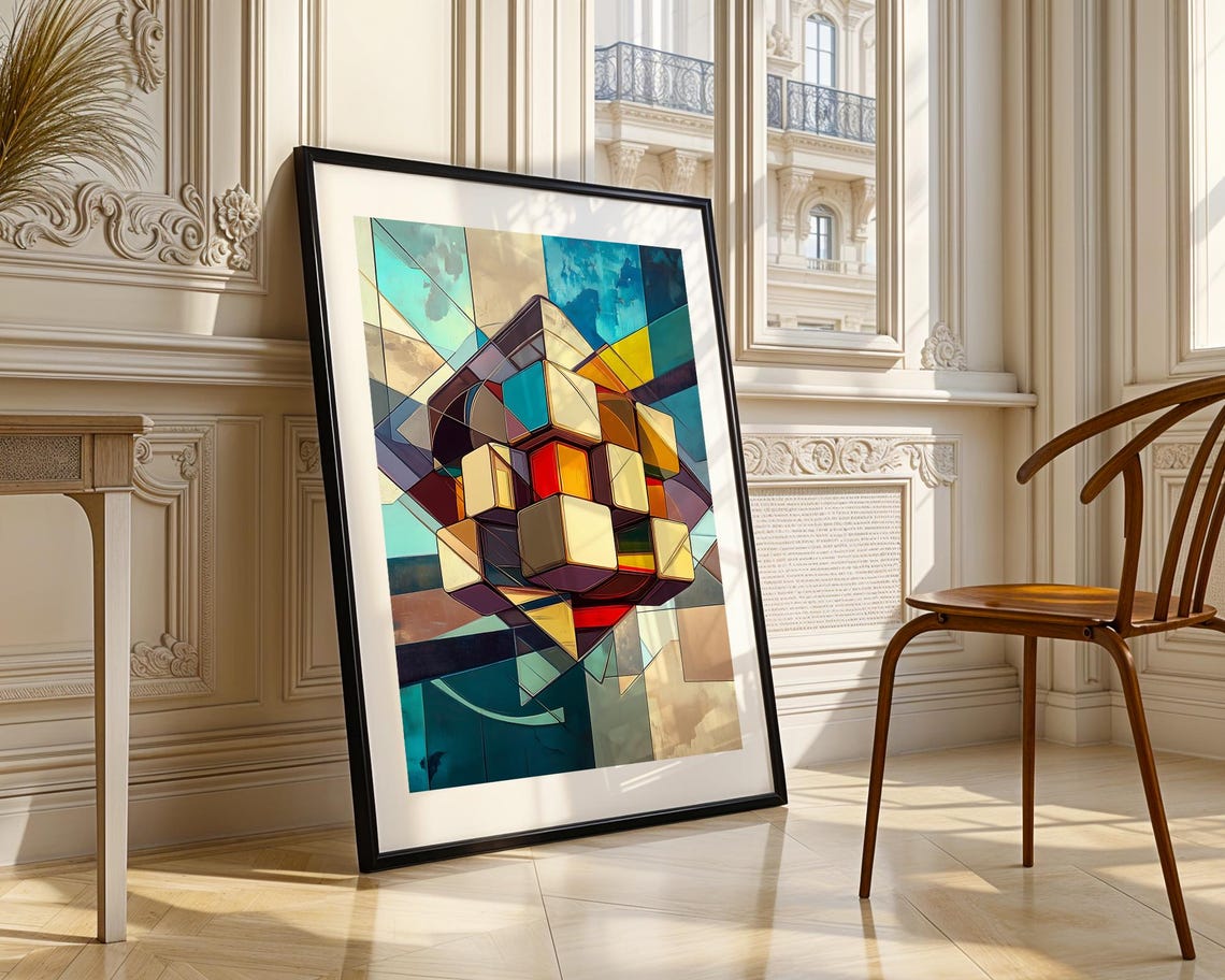 Cubist Rubik Cube Geometric Abstract Colorful Modern Art Print