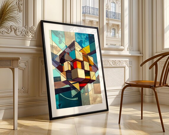 Abstract Geometric Cube Art Print Modern Wall Decor Trendy Room Prints Poster