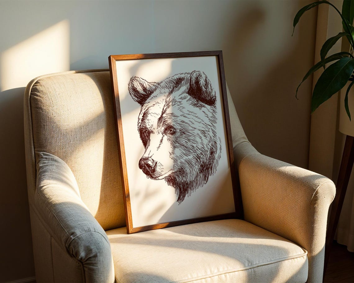 Bear Sketch Line Art Pencil Animal Illustration Drawing Trendy Poster Wall Print Modern Home Decor Gift - Image 2