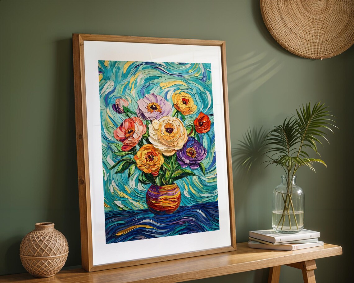 Colorful Impasto Floral Vase Bold Brushstroke Flower Art Poster - Image 3