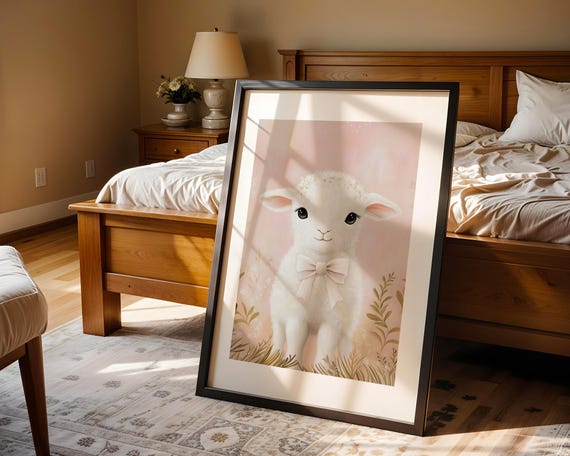 Cute Lamb Pink Bow Nursery Baby Room Decor Art Trendy Wall Prints Print Poster