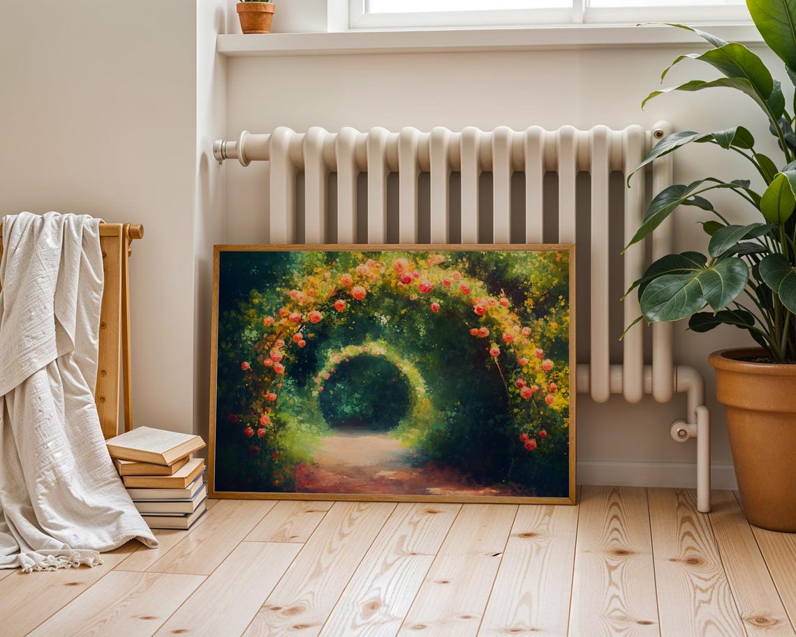 Blooming Rose Tunnel Impressionist Garden Path Flower Arch Poster - Image 3