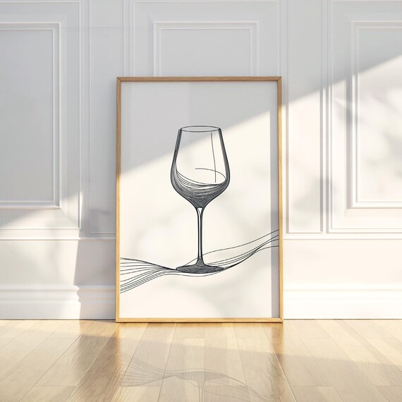 Minimalist Wine Glass Line Art Kitchen Bar Wall Decor Poster