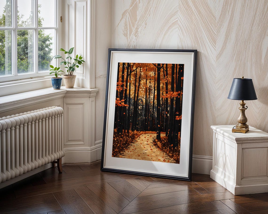 Autumn Forest Path Orange Leaves Fall Woodland Trail Art Poster - Image 4