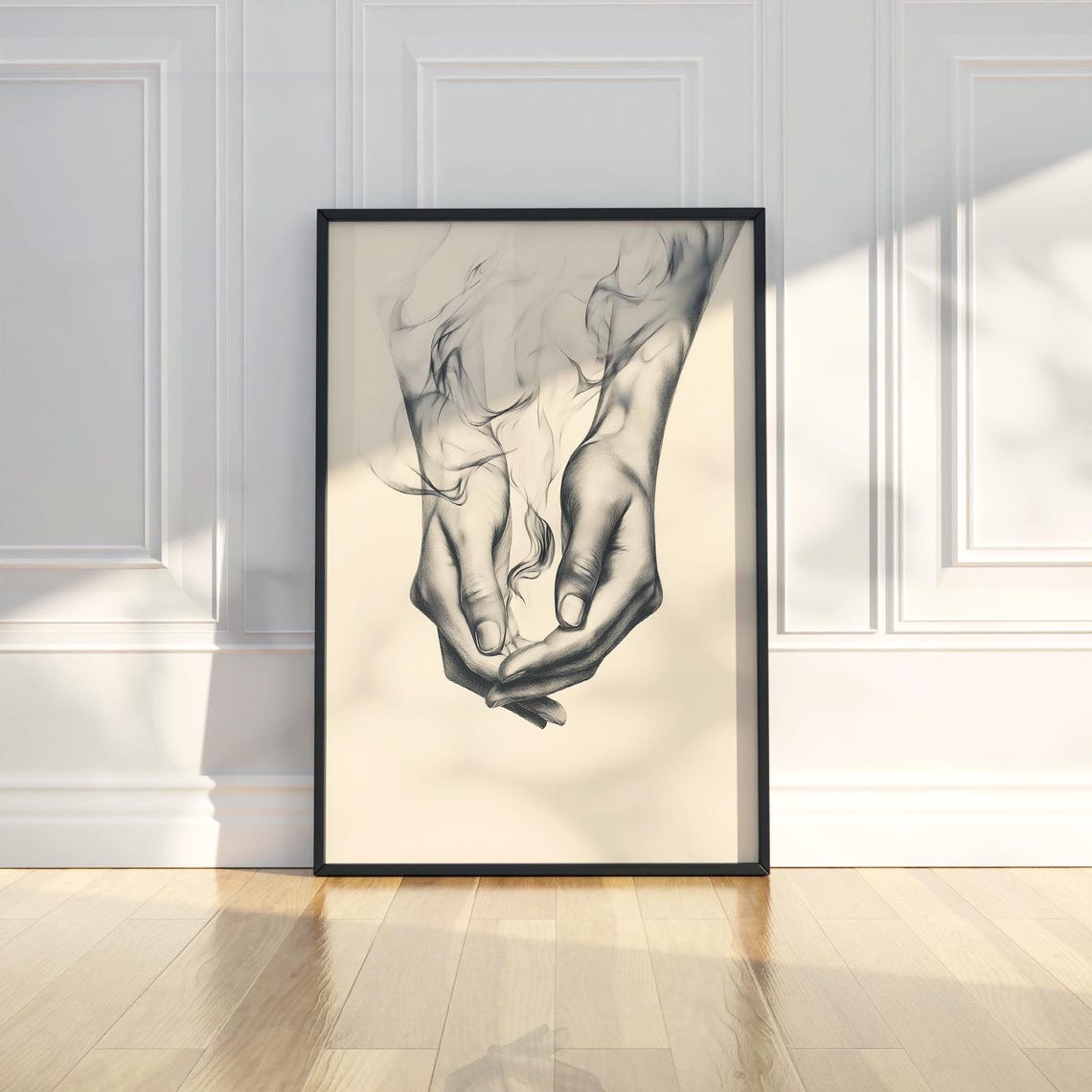 Cupped Hands With Smoke Charcoal Surreal Drawing Artwork Poster