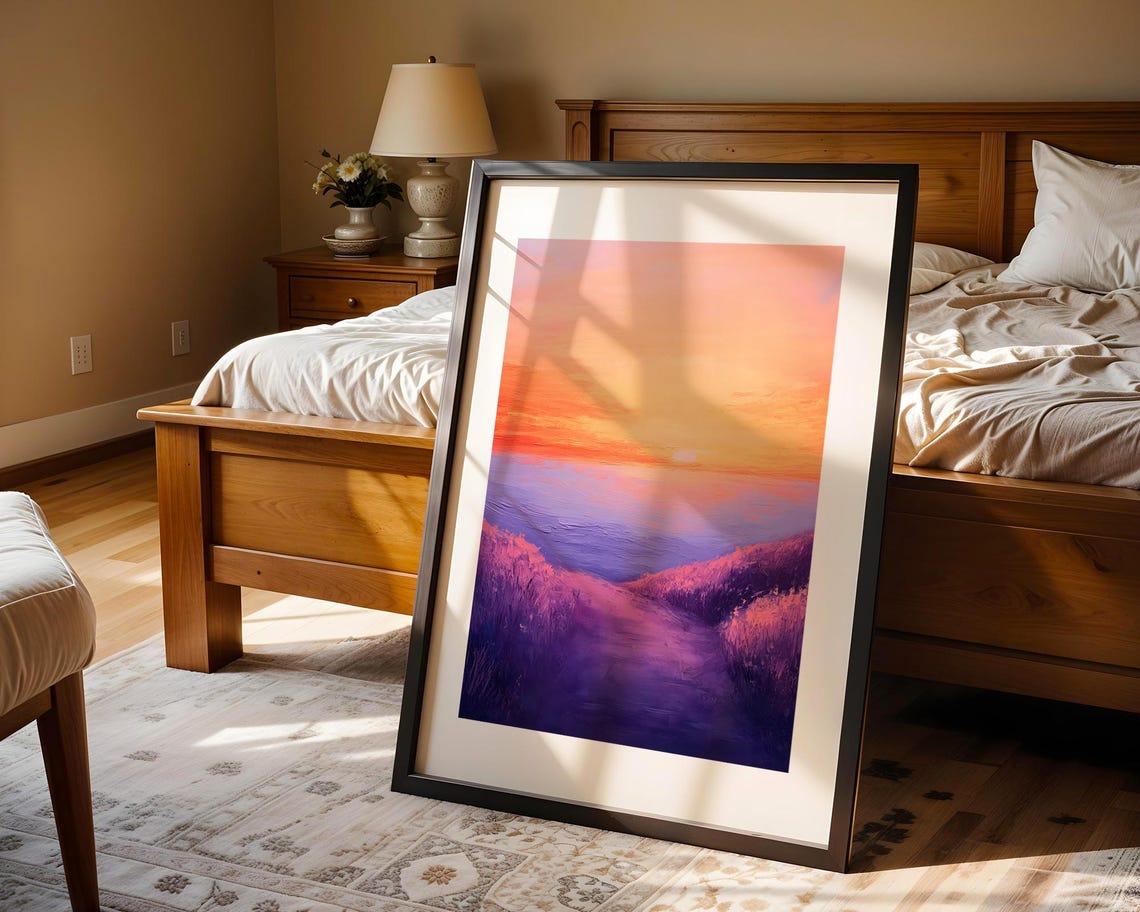 Purple Ocean Sunset Path Lavender Waves Impasto Seascape Art Poster - Image 4