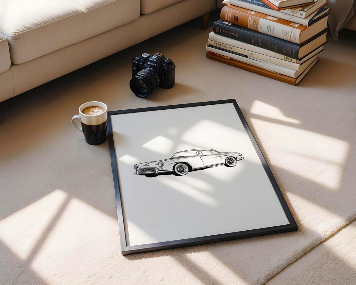 Classic Vintage Sports Car Line Drawing Automotive Art Poster - Image 5