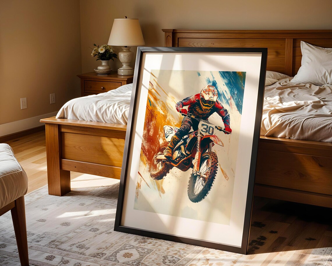 Motocross Rider Number 30 Dirt Bike Action Watercolor Sports Print - Image 4