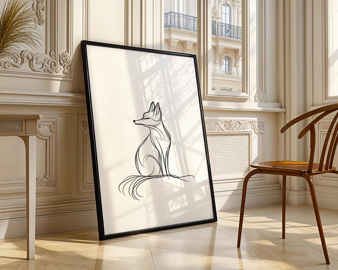Minimalist Abstract Fox Animal Line Art Pencil Sketch Drawing Trendy Poster Wall Print Modern Home Decor Gift - Image 4