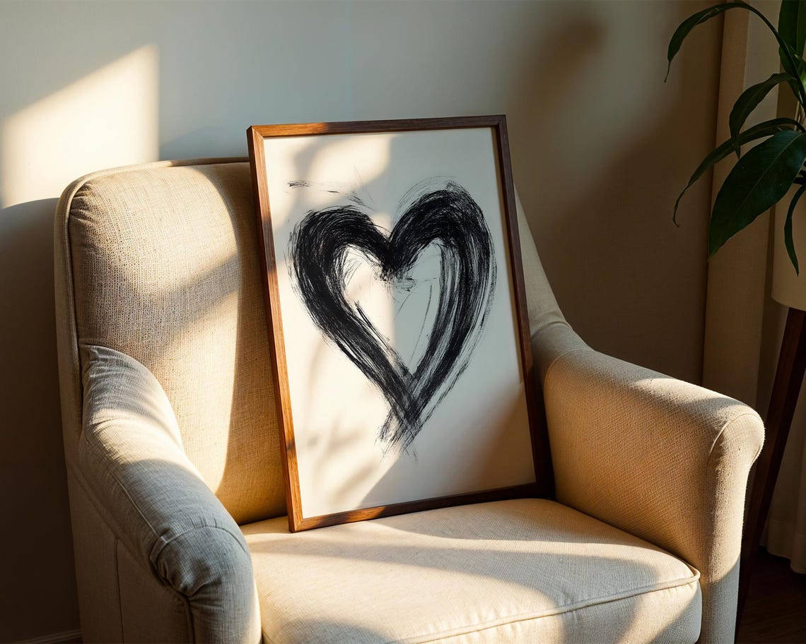 Black Brushstroke Heart Abstract Ink Love Minimalist Art Poster - Image 2