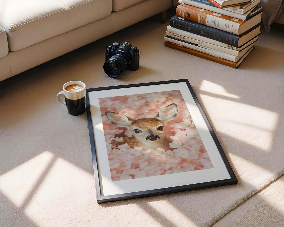 Baby Deer Among Pink Cherry Blossoms Cute Nursery Art Poster - Image 5