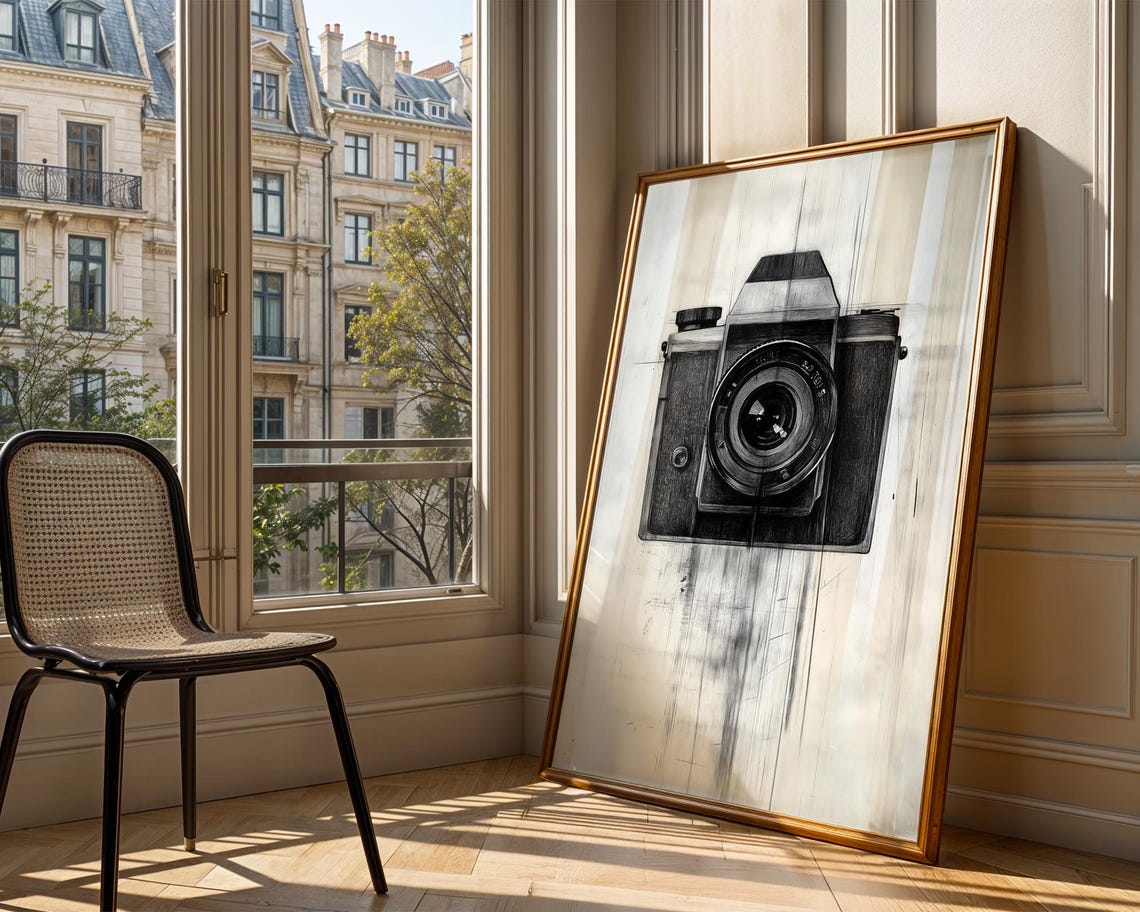 Vintage Analog Film Camera Retro Black And White Sketch Poster - Image 3