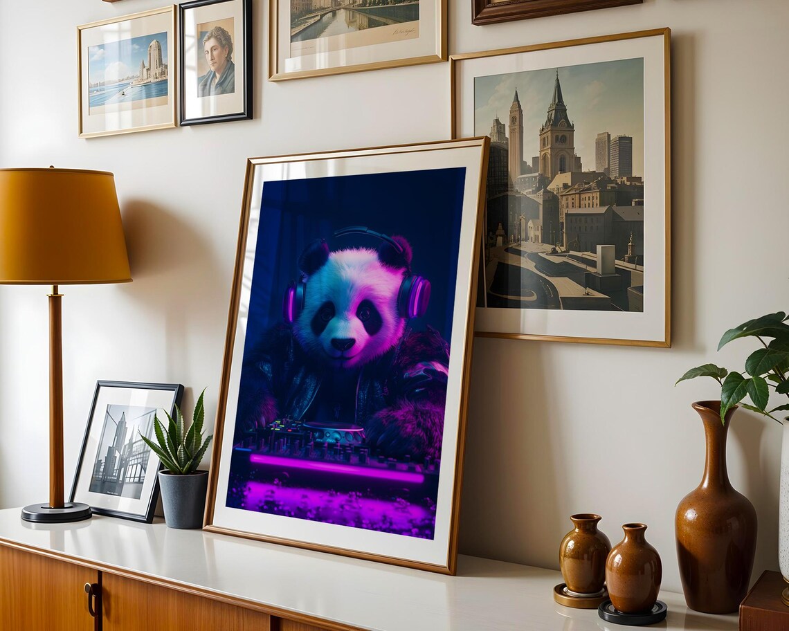 Panda DJ With Cool Headphones Neon Purple Club Music Vibe Poster - Image 5