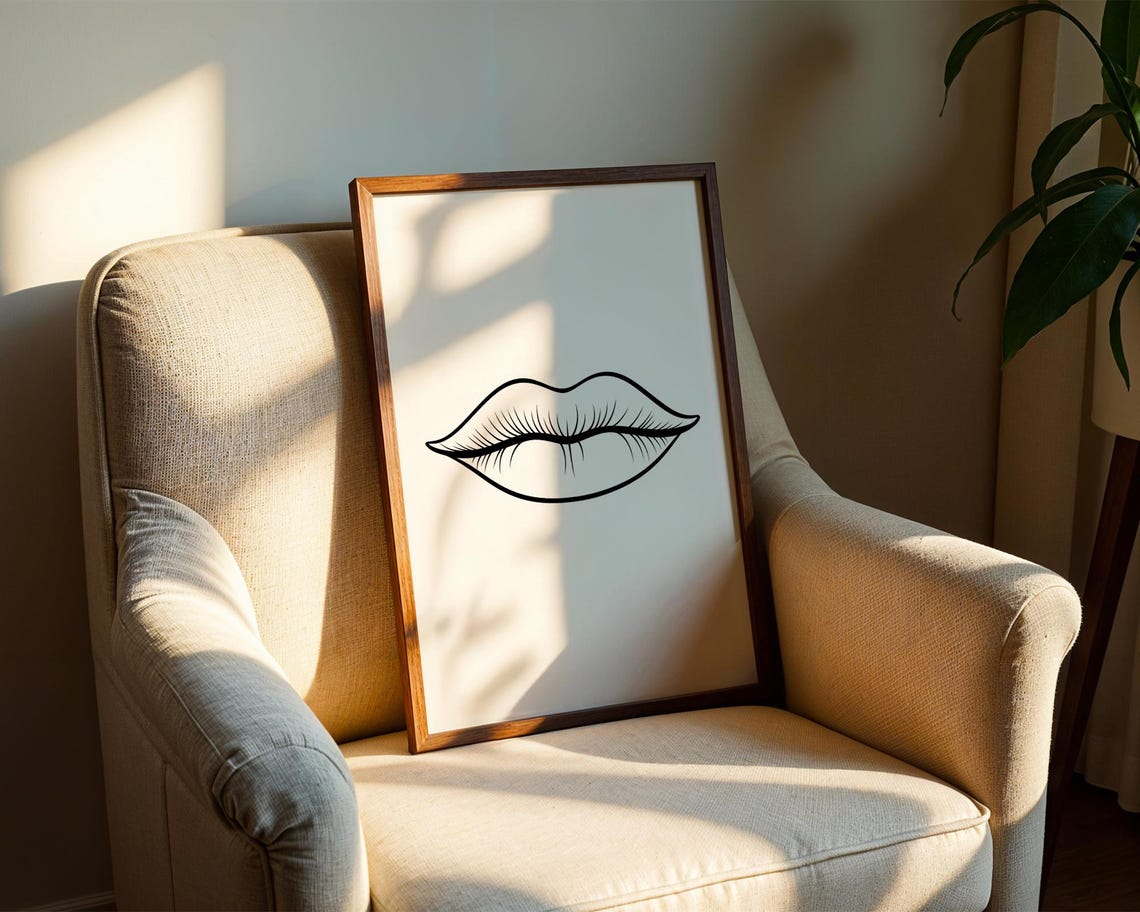 Pouty Lips Line Drawing Bold Minimalist Beauty Salon Wall Art - Image 2