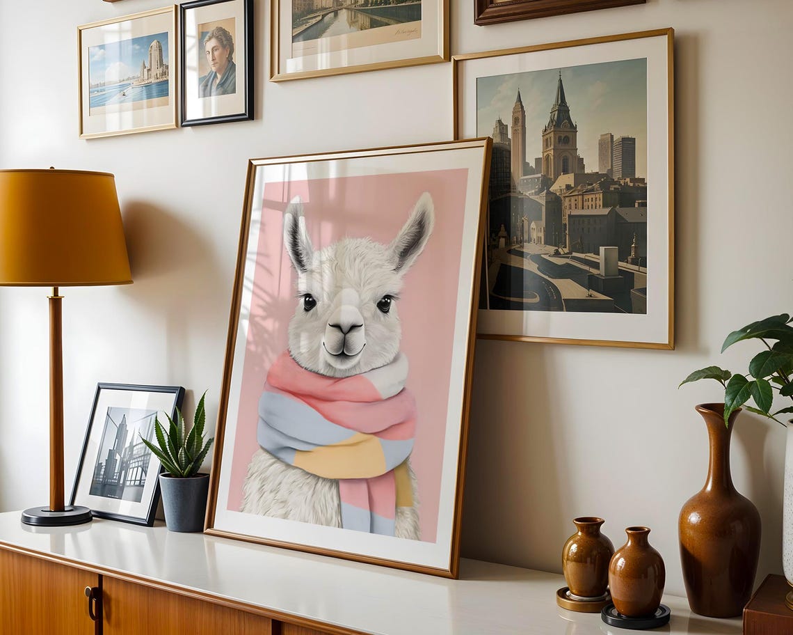 Cute Llama Scarf Animal Art Print Trendy Wall Room Decor Prints Poster Nursery Gift - Image 5