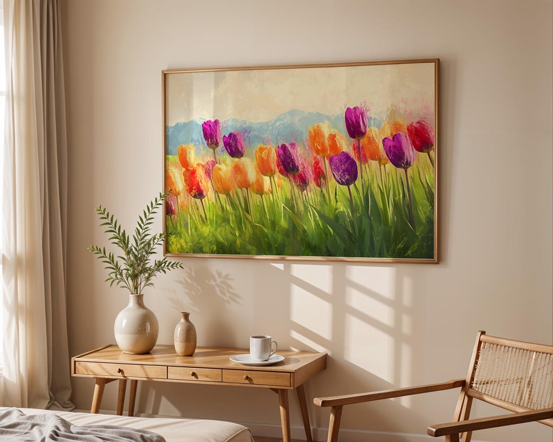 Vibrant Tulip Field Landscape Oil Painting Spring Flower Poster - Image 5