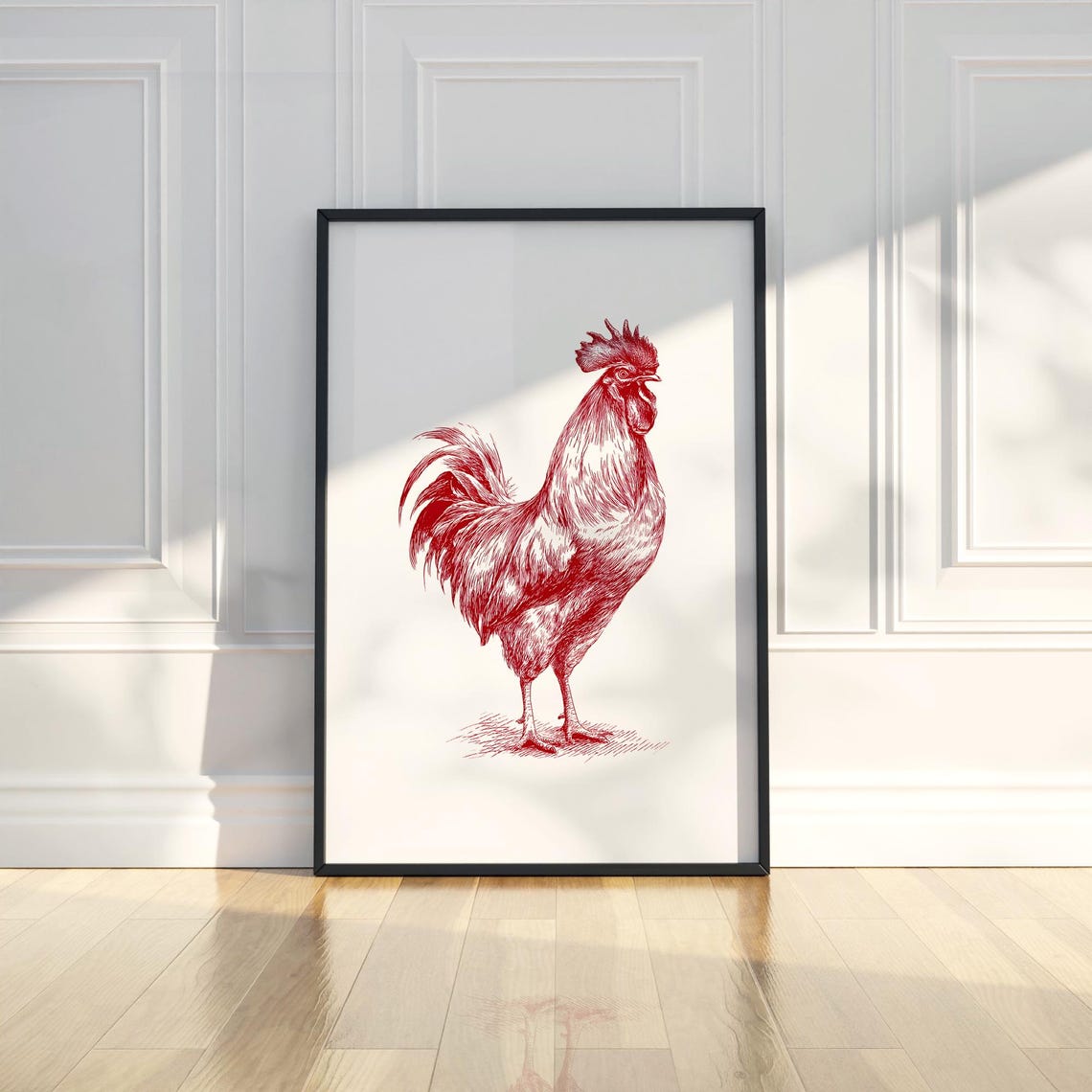 Proud Red Rooster Vintage Engraving Farm Bird Illustration Poster