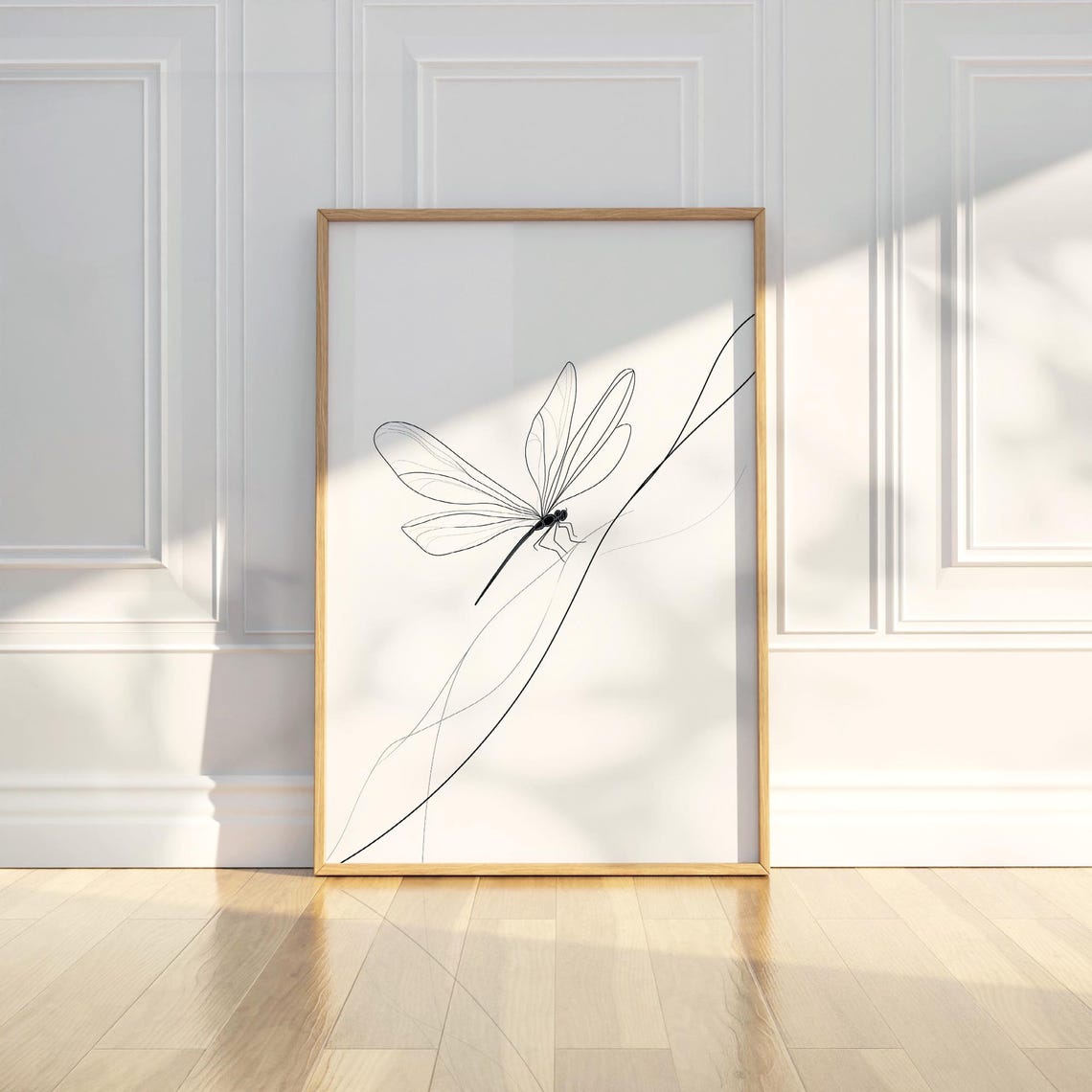 Dragonfly Line Drawing Minimalist Black White Elegant Nature Poster