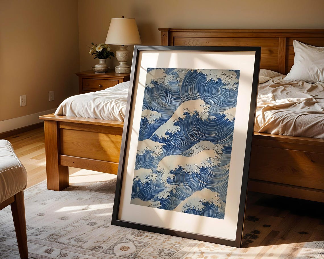 Japanese Blue Ocean Wave Pattern Poster in Classic Ukiyo-e Style - Image 4