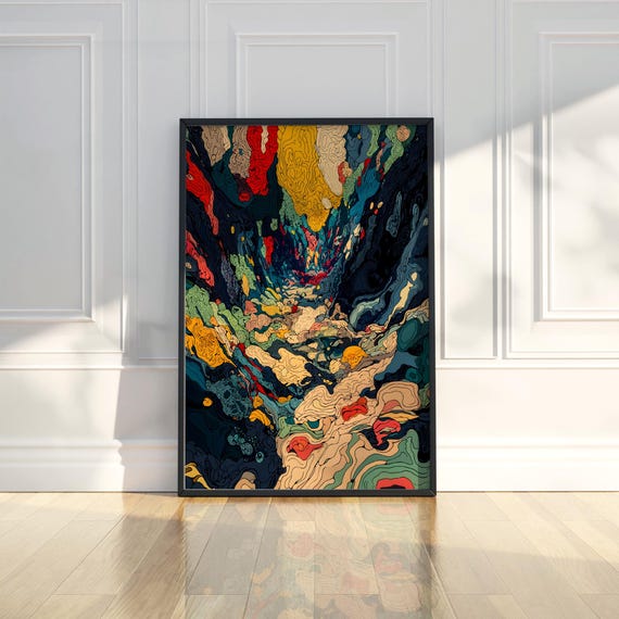 Abstract Canyon Color Mix Pattern Painting Trendy Asian Poster Wall Art Print Modern Home Office Room Decor Gift