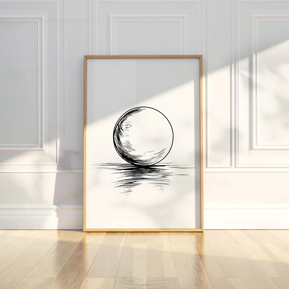 Minimalist Ball Sports Circle Line Art Pencil Sketch Draw Wall Print Poster Modern Simple Home Decor Gift