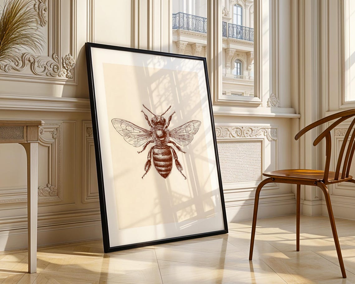 Honeybee Sepia Ink Sketch Vintage Entomology Illustration Poster - Image 4