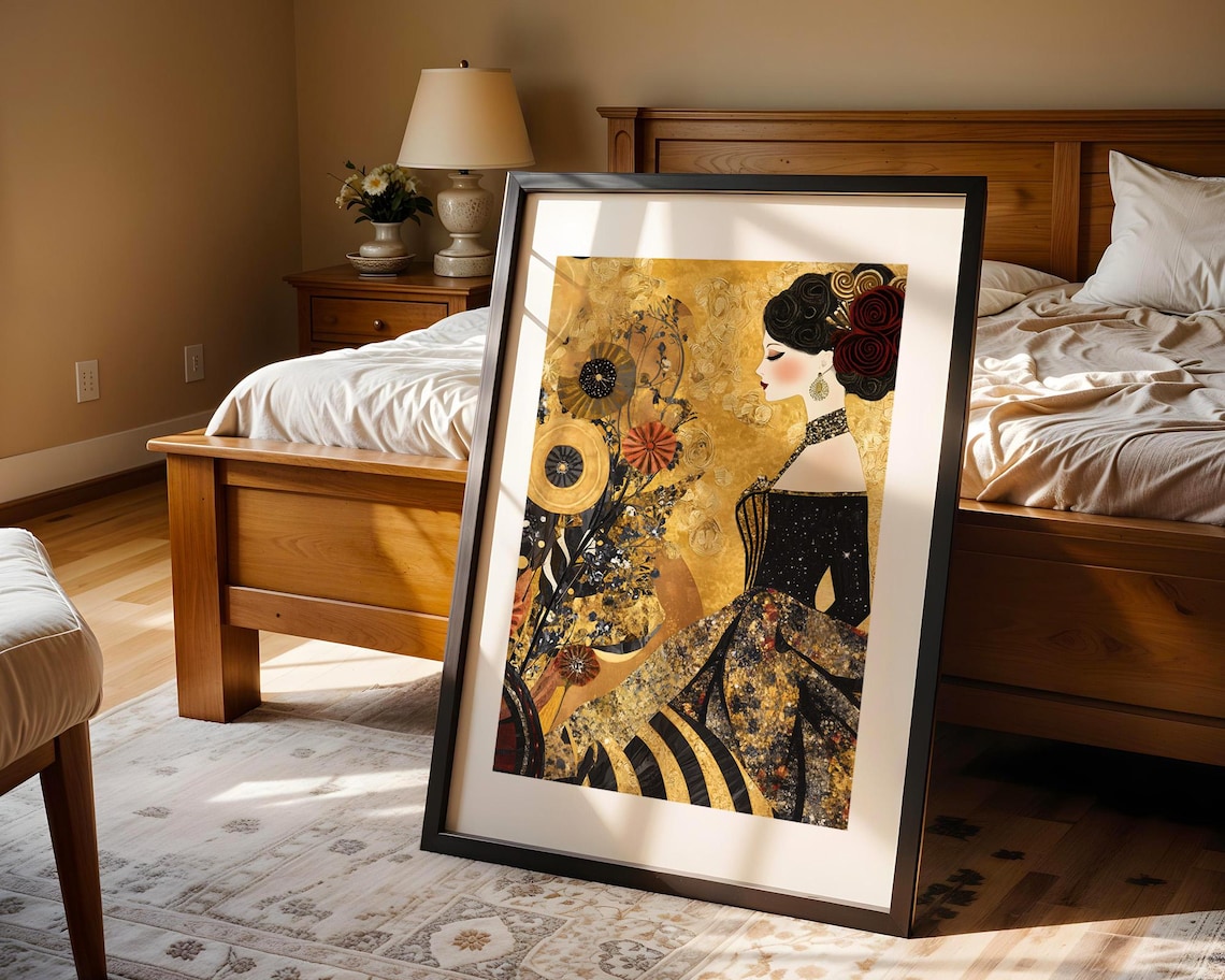 Art Nouveau Gold Woman Floral Elegant Portrait Ornate Gown Poster
