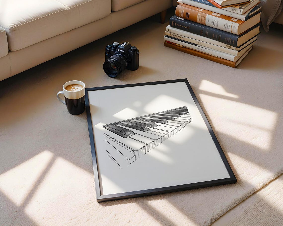 Grand Piano Keyboard Dramatic Angle Detailed Ink Sketch Music Poster - Image 6