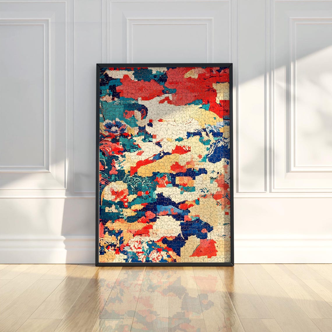 Abstract Floral Jigsaw Puzzle Art Colorful Modern Wall Poster