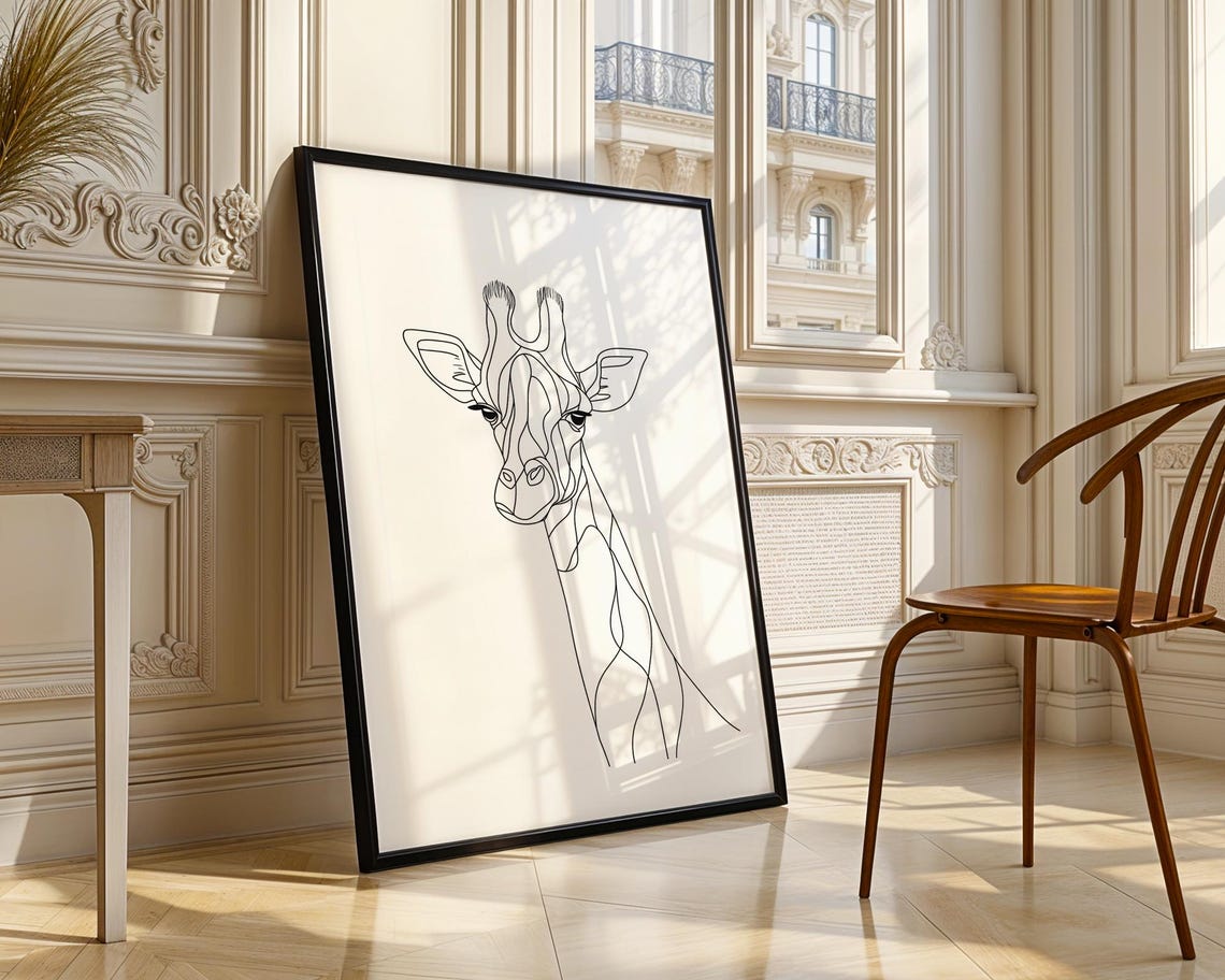 Giraffe Portrait Continuous Line Art Modern Minimalist Animal Poster - Image 3