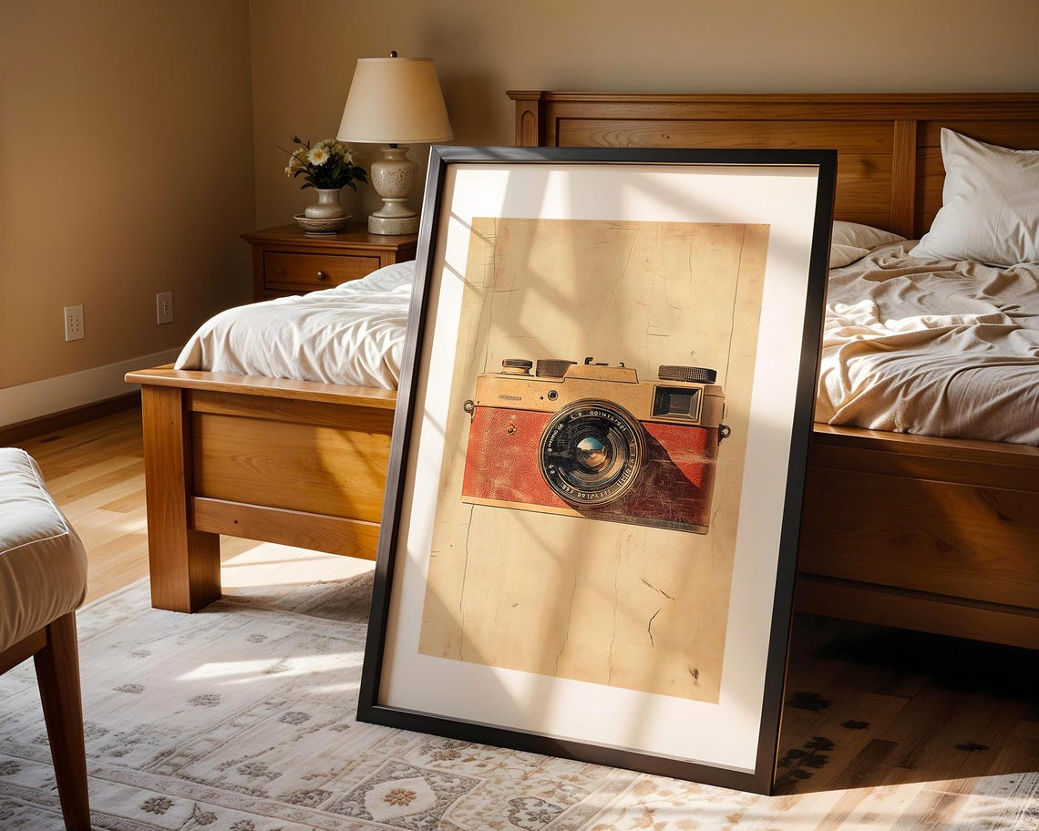 Vintage Rangefinder Camera Tan And Red Leather On Wood Poster - Image 5